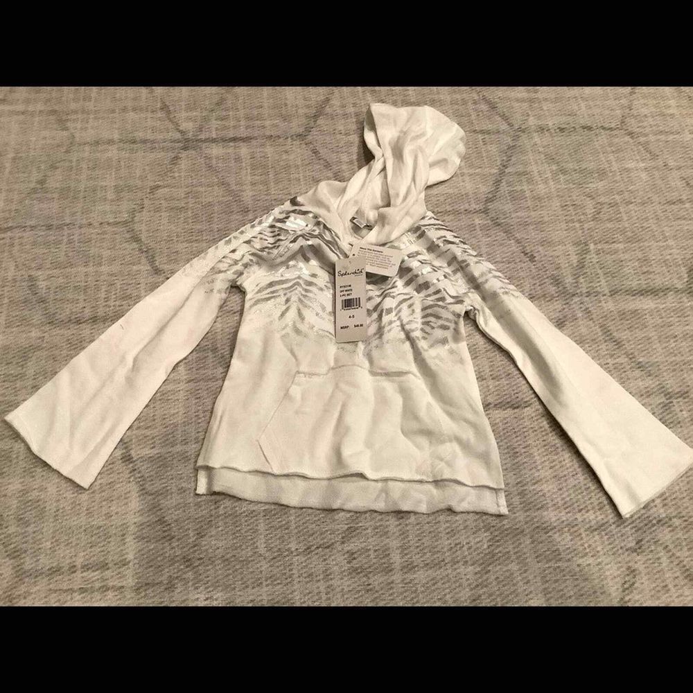 Splendid zebra print girls pullover hoodie sweatshirt NEW Size 4/5 white/silver